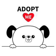 Adopt me. Dont buy. Dog face head. Hands paw holding line. Pet adoption. Help homeless animal Cute cartoon puppy character. Funny baby pooch. Flat design. White background