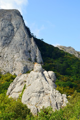 Crimea, the temple of the Sun on the mountain Ilyas Kaya, near the Bay of Laspi. Mysticism place of power
