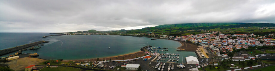 Aerial panoramic view to Praia da VitOria at terceira island, Azores, Portugal