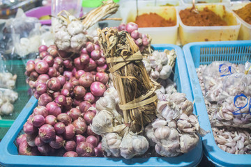 Garlic onions in the shop