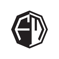 two letter FM octagon negative space logo