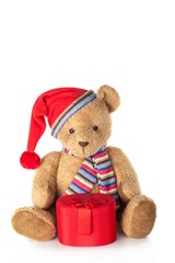 Winter time Teddy bear with a hat box
