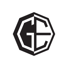 two letter GE octagon negative space logo