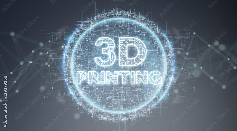 Poster 3d printing digital text hologram background 3d rendering