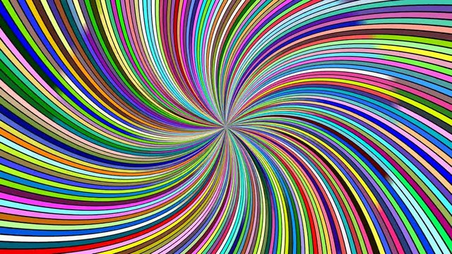 Multicolored rotating hypnotic spiral burst stripes - seamless loop motion graphics