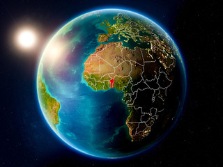 Benin with sunset from space