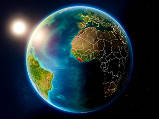Liberia with sunset from space