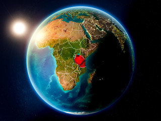 Tanzania with sunset from space