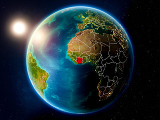 Ivory Coast with sunset from space