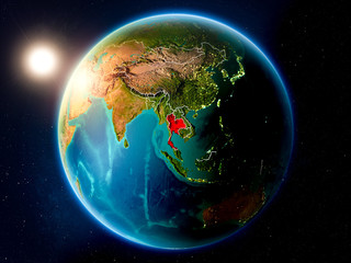Thailand with sunset from space