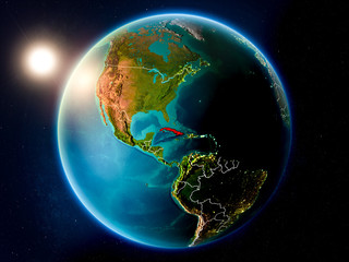 Cuba with sunset from space