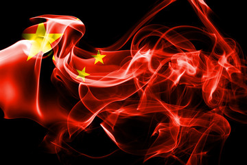 National flag of China made from colored smoke isolated on black background
