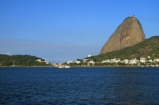 Sugarloaf Mountain or Pao de Acucar, the famous landmark on Guanabara Bay in Rio de Janeiro of Brazil