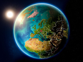 Czech republic with sunset from space