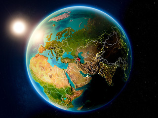Azerbaijan with sunset from space