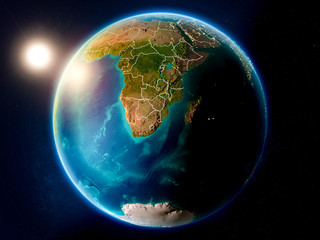 Swaziland with sunset from space