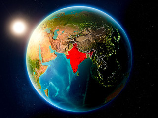India with sunset from space