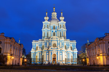 Fototapeta na wymiar Smolny Convent with Smolny Cathedral at night. Saint Petersburg, Russia