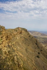 Obraz premium day scene, mount slope, valley. Steppe landscape, top view Georgia the Caucasus