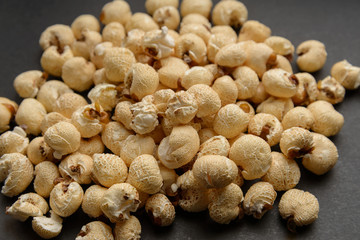 Popcorn on a dark background.