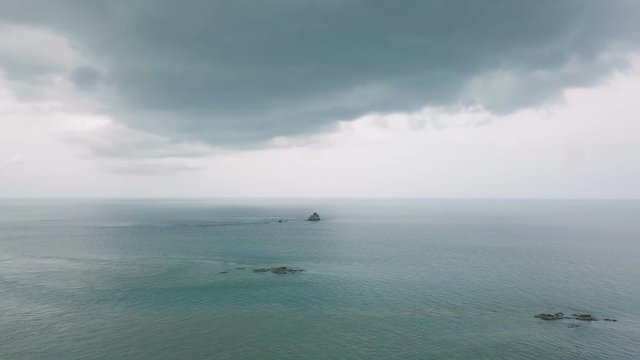 Aerial View of Seascape with Thundercloud in Gloomy Weather