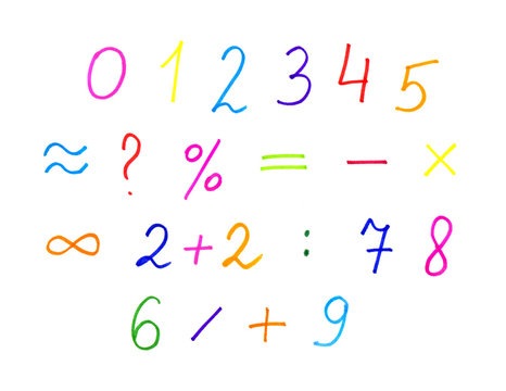 Colorful numerals and symbols