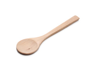 Empty wooden spoon isolated on white background