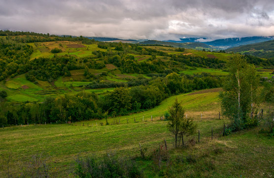 beautiful countryside on an overcast day. rural area of Carpathian mountains in autumn