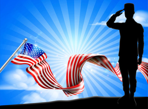 American Flag Soldier Saluting Background 