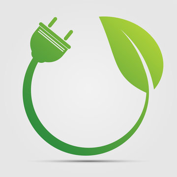 Power plug green ecology emblem or logo. Vector illustration