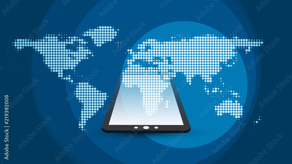 Poster futuristic global technology, networking and cloud computing design concept with spotted world map a