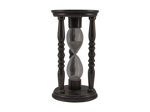 The hourglass in the black metal case on a white background