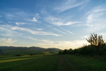 Sunrise and sunset over the hills and town. Slovakia