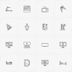 Hotel line icon set with bed, swimming pool ladder and baggage