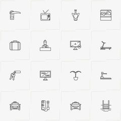 Hotel line icon set with reception , taxi and swimming pool ladder