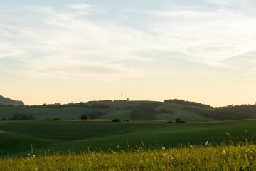 Sunrise and sunset over the hills and town. Slovakia