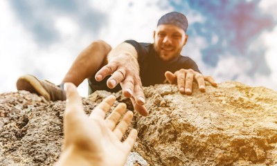 Young expressing sporty man hiking