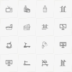 Hotel line icon set with television, swimming pool ladder and baggage