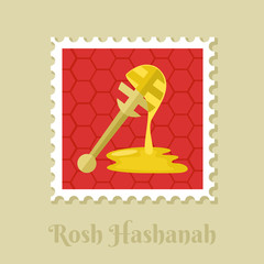 Honey dipper. Rosh Hashanah stamp. Shana tova