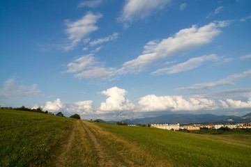 Sunrise and sunset over the hills and town. Slovakia