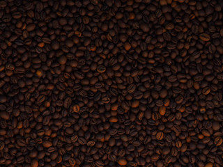 Roasted coffee beans background. Rich brown coffee beans texture. Close-up