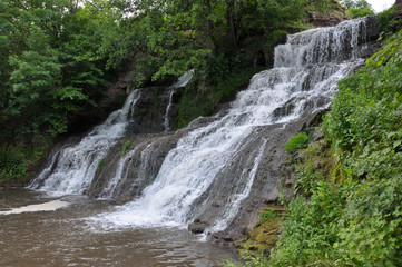 Dzhurinsky (Chervonogorodsky) waterfall in Ukraine