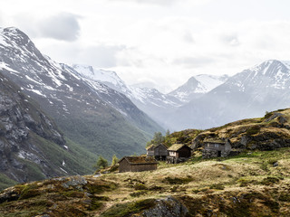 Fototapeta na wymiar Old cabins in West Norway