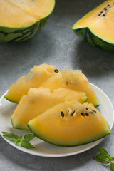 Sliced yellow watermelon