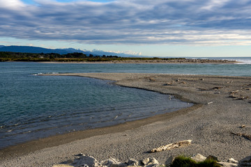 Hokitika River joins the Tasman Sea 