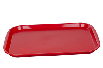 Empty red tray. Copy space.