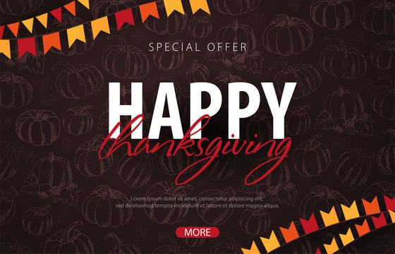 Autumn Backgrounds with Pumpkin. Thanksgiving day. For shopping sale, promo poster and frame leaflet, web banner. Vector illustration template.