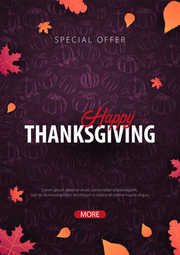 Autumn Backgrounds with Pumpkin. Thanksgiving day. For shopping sale, promo poster and frame leaflet, web banner. Vector illustration template.