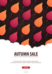 Autumn Background with leaves. For shopping sale, promo poster and frame leaflet, web banner. Vector illustration template.