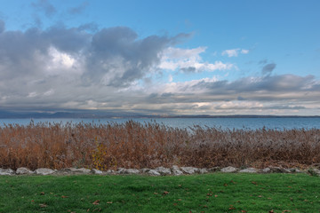 A minimalistic landscape at the sunset of Lake Garda